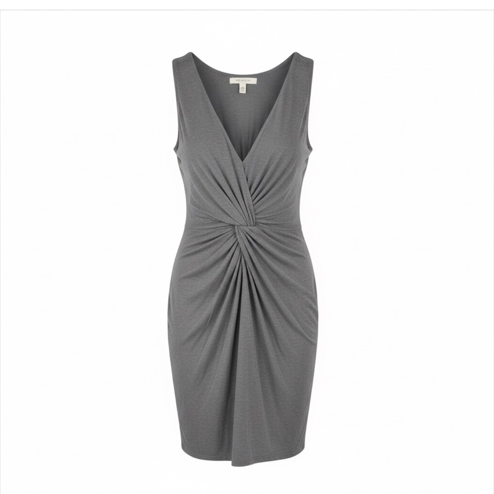 Max Studio Gray Twist Front Midi Dress Stretch Knit Sheath Cocktail Party …